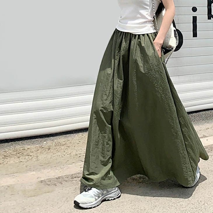 スカート レディース ロングスカート フ ウエストゴム ボトムス カジュアル ロング丈 マキシ丈 ギャザー ボリューム 体型カバー タック 抜け感 fengjinfs 01
