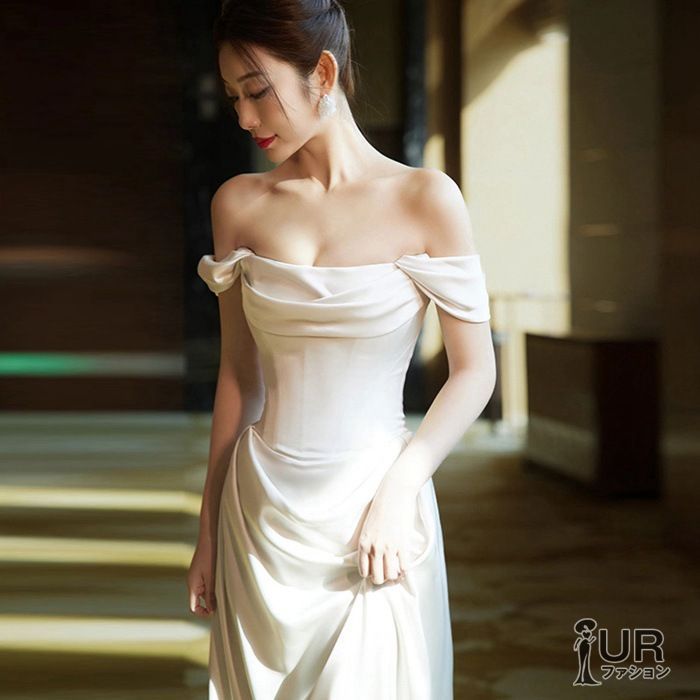 花嫁ドレス ドレス 前撮り ウェディングドレス マーメイド ウエディングドレス 二次会ドレス花嫁 オフショルダー オフショル 袖あり 花嫁 かわいい 花嫁二次会ドレス フォトウェディング セルフ結婚式 aiyilian 01