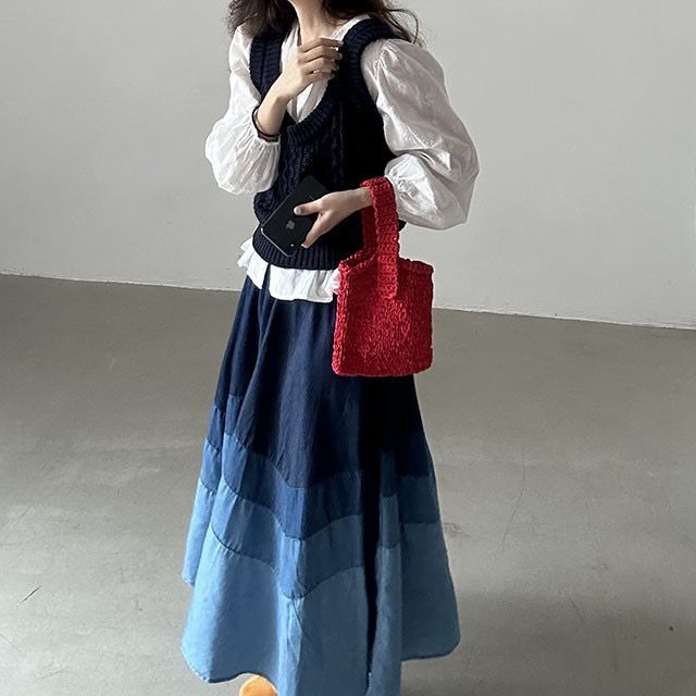 グラデーションスカート スカート レディース ボトムス マキシ ロングスカート フ ウエストゴム マキシ丈 ミモレ丈 グラデーション yuximy 01