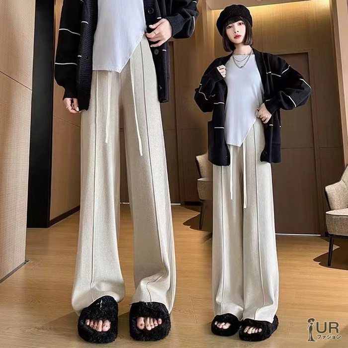 ニットパンツ レディース ワイドパンツ ニット ロングパンツ ボトムス ウエストゴム 女性 優雅 秋冬春 秋 美脚 大人 可愛い きれいめ レディースファッション mrj 302