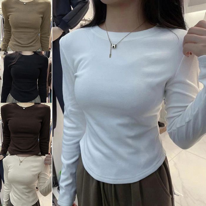 Tシャツ 長袖 クルーネック レディース ロングTシャツ ロンT 保温 ラウンド裾 秋 春 細身 スリム カジュアル ナチュラル 着回し キレイめ きれいめ 大人 オシャレ シンプル pffx 232