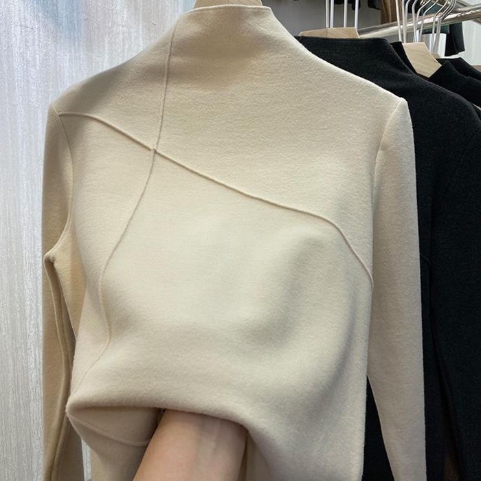 Tシャツ 長袖 モックネック レディース ロングTシャツ ロンT ハーフハイネック 保温 あったか 秋 春 細身 スリム カジュアル ナチュラル 着回し 大人 pffx 230