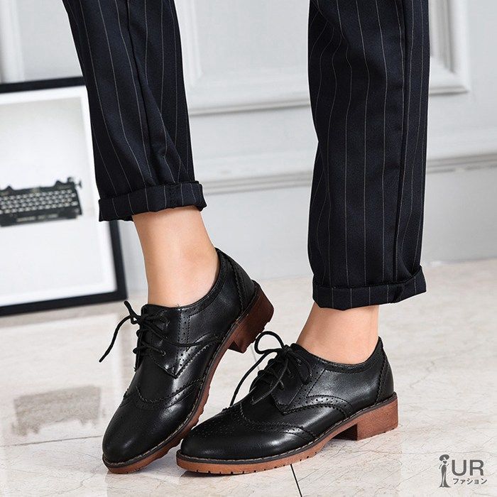 オックスフォードシューズ レディース ヒール レースアップ レザー 合成皮革 22 5 25 cm ひも靴 歩きやすい 通勤 通学yuchang 02