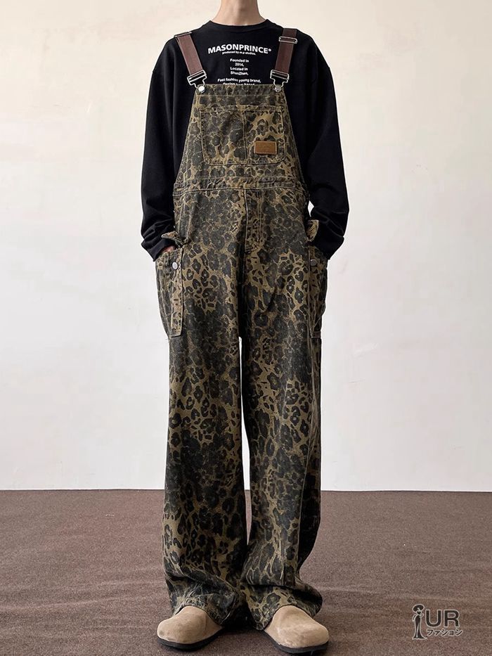ーバーオール メンズ 豹柄 ワイドパンツ デニムパンツ ビッグパンツ ロングパンツ パンツ大きいサイズ 作業着 サロペット ゆったり カジュアル おしゃれ ユニセックス yashang 03 DZ 10