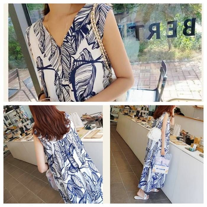 ワンピース ノースリーブ 花柄ワンピース キレイめ マキシ丈ワンピース 夏 ロング丈 リゾートワンピース 前後2 WAY 大きいサイズ ゆったり ロングワンピース chaoliux 15