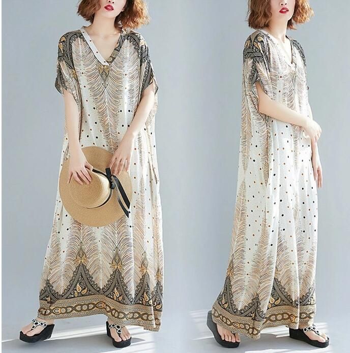 ワンピース 夏 リゾートワンピース レディース ロングワンピース 総柄 大きいサイズ マキシ丈ワンピース Vネック ロング丈