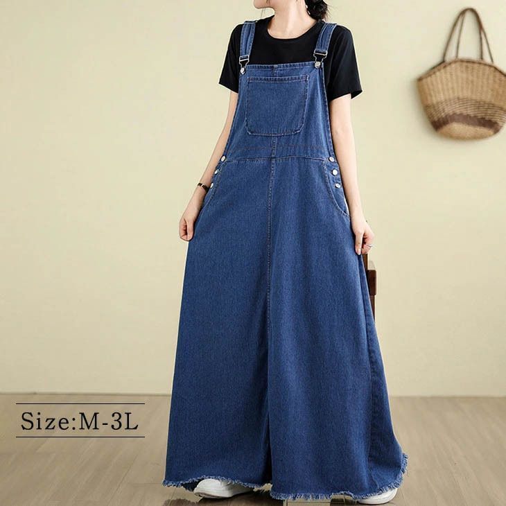 ジャンパースカート サロペットワンピース オールインワン デニムワンピース 重ね着 マキシ丈 ワンピ ロングワンピー 体型カバー レディース 大きいサイズ 春 夏 秋 冬M L milyxk 27