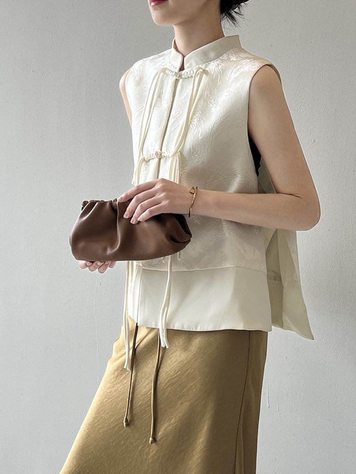 ベスト ジレ レディース 春 秋 夏 前開き トップス ボタン ノースリーブ 前開きベスト ゆったり 重ね着 レイヤード 無地アウター 大人 お洒落 カジュアル 体型カバー ブラック 通勤 上品 紐 yanshuang 12