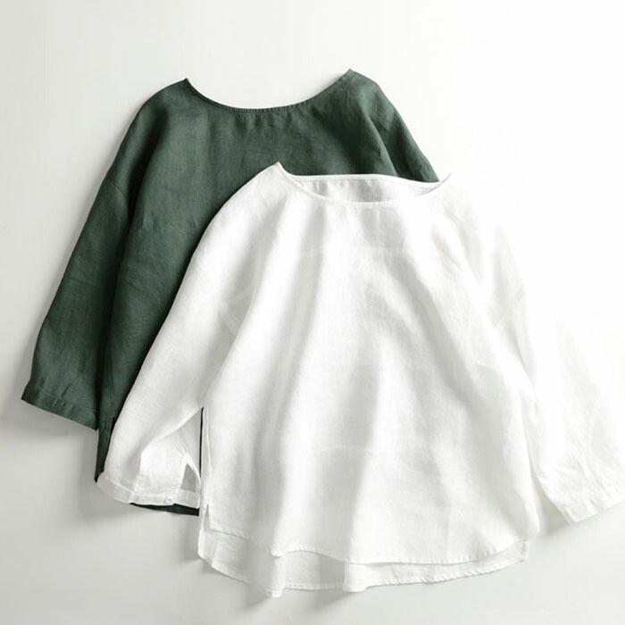 綿麻 ブラウス レディース プルオーバー チュニックブラウス 七分袖 シャツ トップス コットンリネン チュニック 着痩せ ゆったり 体型カバー 可愛い ナチュラル 透け chaoliu 122