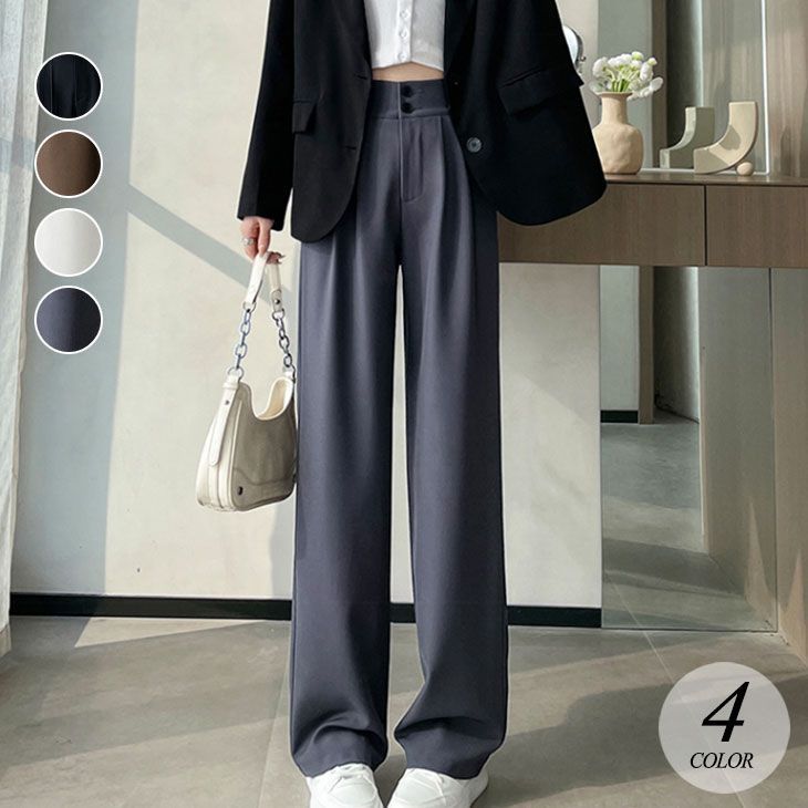 ワイドレッグ ストレートパンツ レディース ハイウエスト スーツパンツ 春 夏 ストレート ダブルブレスト ボトムス カジュアル ゆったり 薄手 シンプル 韓国ファッション jiayishe 01