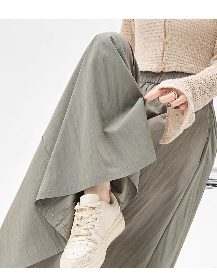 ワイドパンツ レディース 夏 フ パンツ 薄手 ロングパンツ 無地ワイド イージーパンツ シアー 長ズボン ウエストゴム ゆったり 体型カバー 大きいサイズ カジュアル きれいめ シンプル 着痩せ 可愛い オシャレ 涼しい qicai 03 ガウチョパンツ パンツ