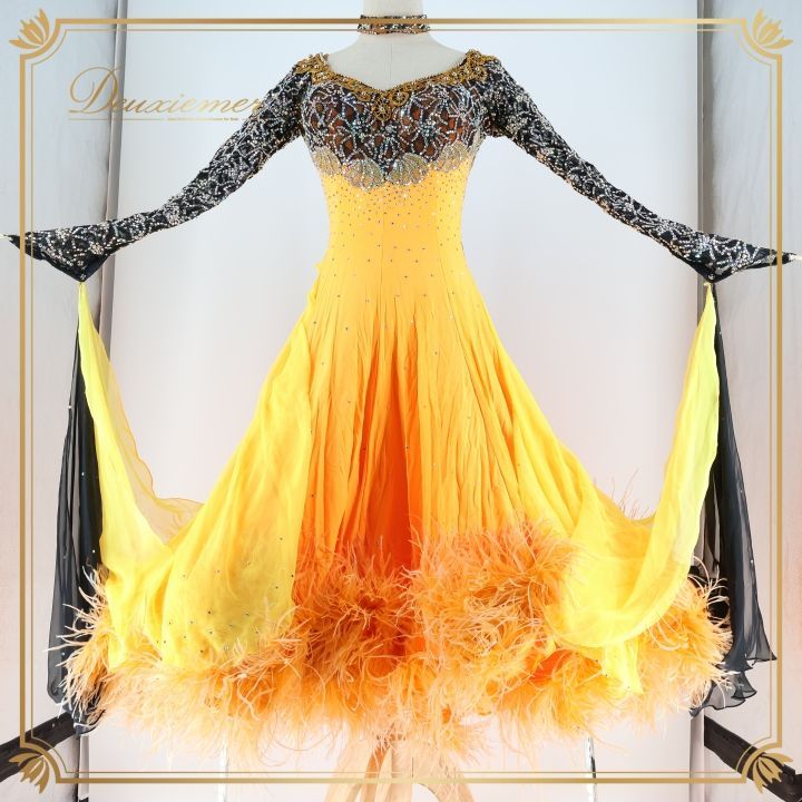 新品★ダンスドレス★スタンダード★社交ダンス★競技会★パーティー★黄緑&オレンジ Garuda SHOP レディース社交ダンスドレス モダン競技ドレス ワルツ