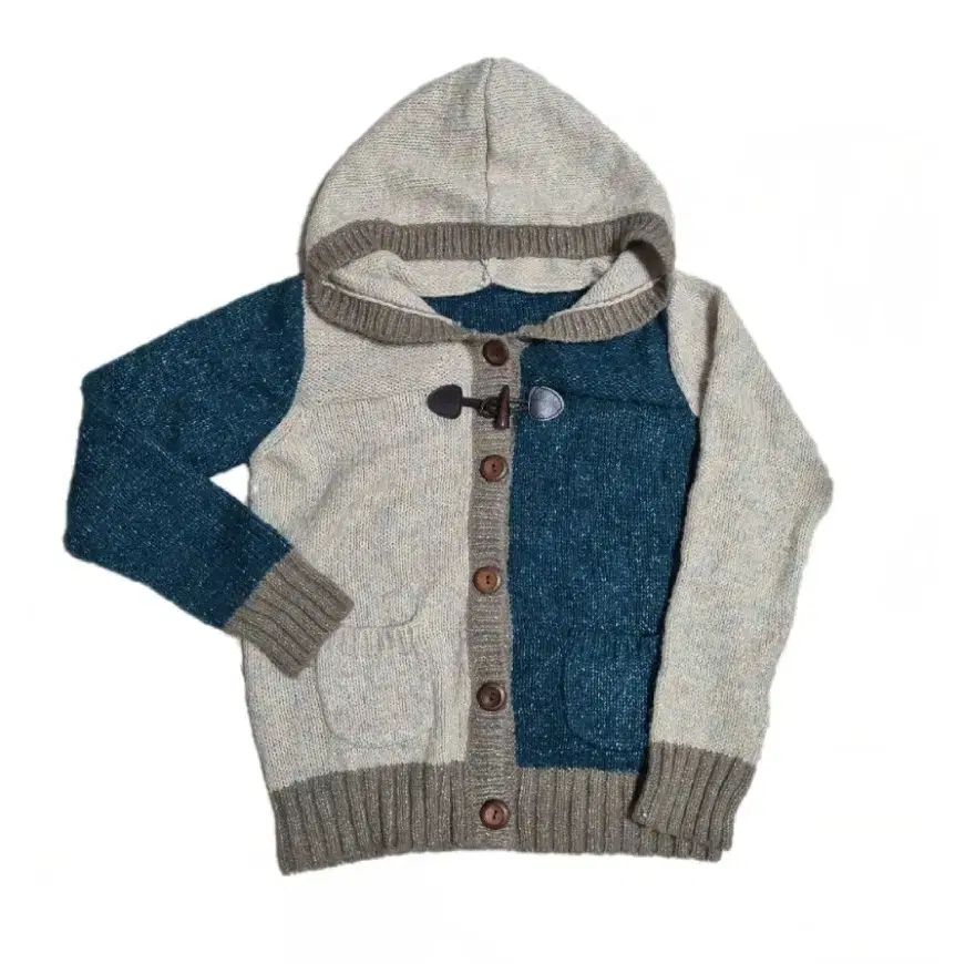 必須アイテム 日本 ヴィンテージ ベージュ グリーン バイカラー ニット フード トグルボタン カーディガン TOKYO Look