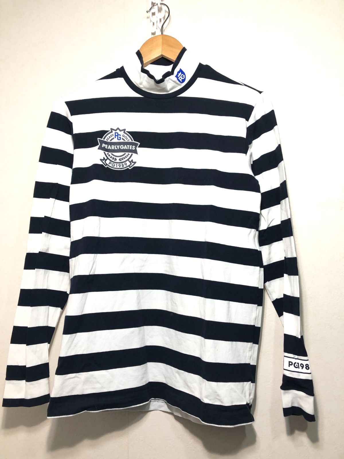 PEARLY GATES 【美品】【ボーダー】長袖 011020 PEARLY GATES 長袖 ボーダー モックネック カットソー 5 ロンT