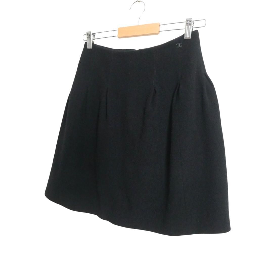 CHANEL スカート ブラック シルク 38 美品 美品 CHANEL シャネル サイズ38 ココマーク シルクミックス パイル