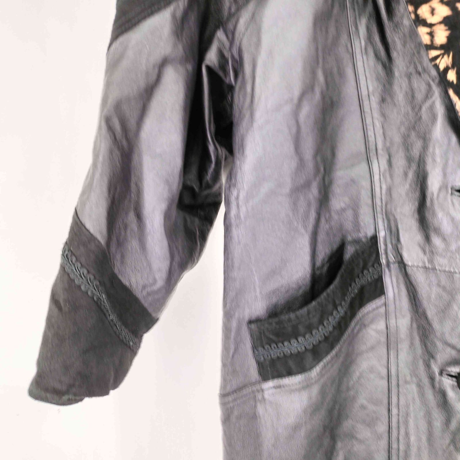 ユーズドフルギ USED古着 切替デザインレザーロングコート レディース