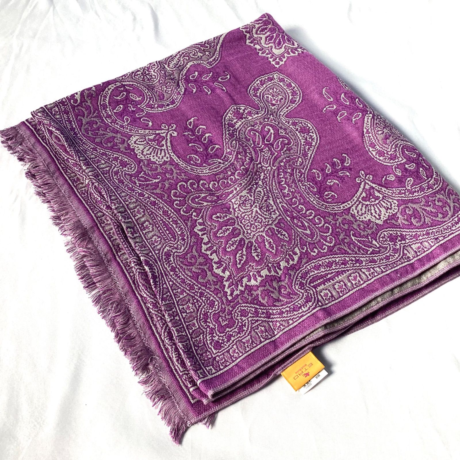 ETRO エトロ ペイズリー柄 大判 スカーフ ストール ブランケット 膝掛け コットン パープル 紫