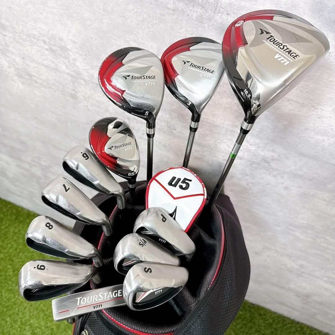 良品　TOURSTAGEゴルフクラブ フルセット　初心者メンズ　キャディバッグ TOURSTAGEゴルフクラブ フルセット☆初心者メンズ右キャディバッグ付 S