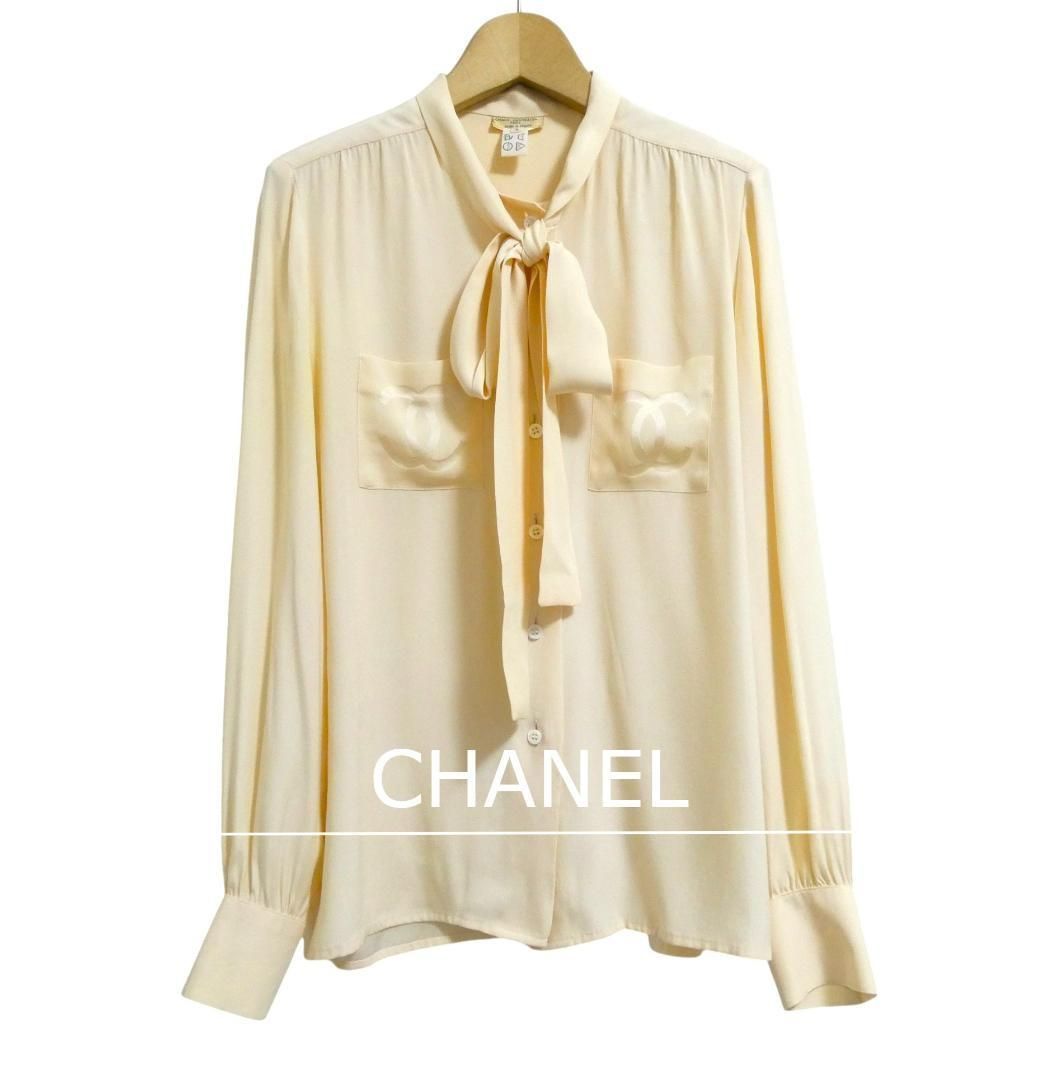 CHANEL シャネル サイズ6 胸ポケット ココマーク シルク系 ボウタイ