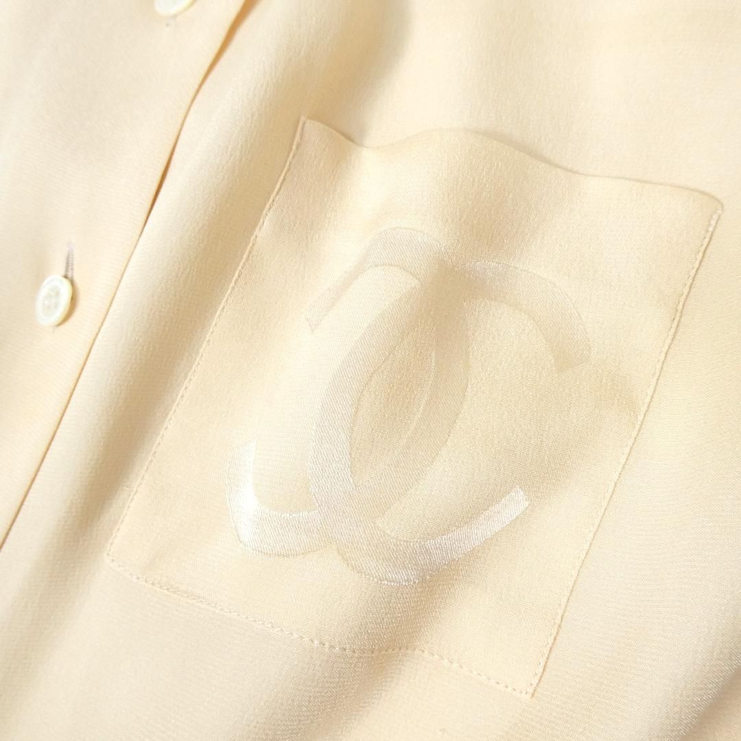 シャネル CHANEL ココマーク シフォン シャツ ブラウス ボウタイ 胸