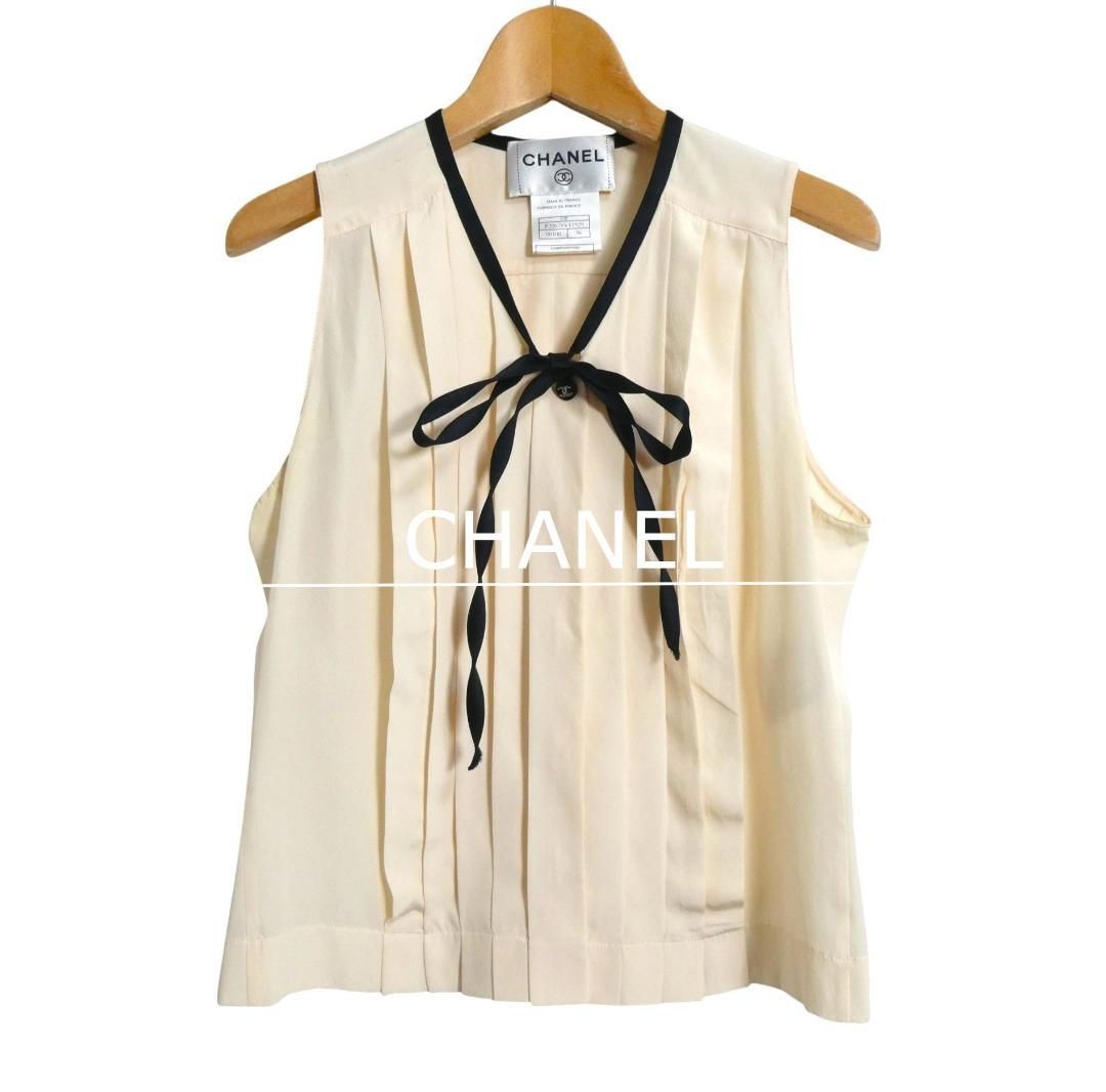 CHANEL シャネル サイズ36 ココマーク シルク100％ リボン プリーツ V