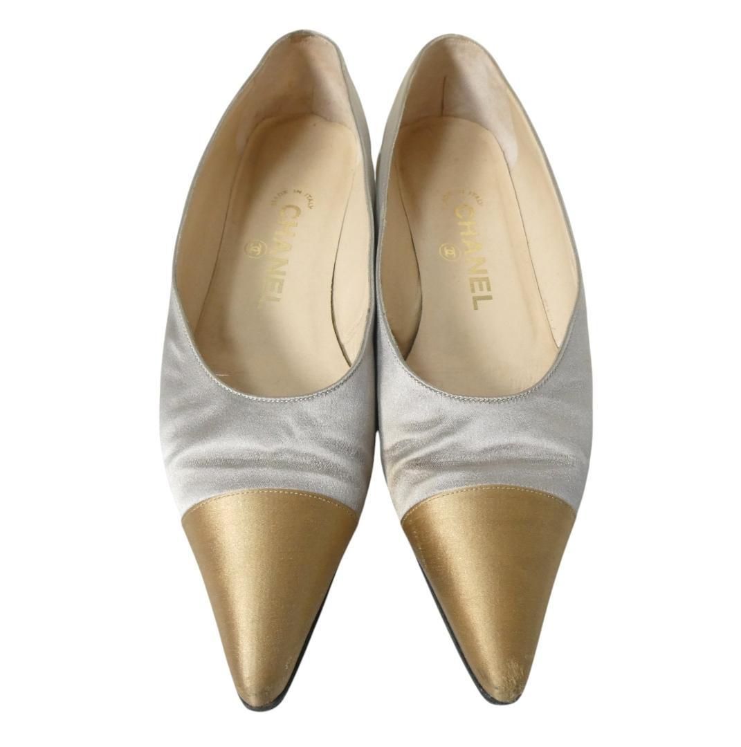 CHANEL シャネル サイズ37 約24㎝ バイカラー サテン ロゴ ポイン