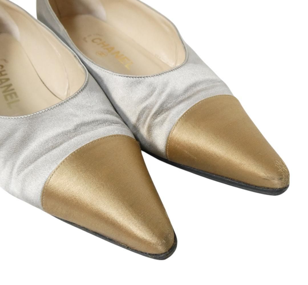 CHANEL シャネル サイズ37 約24㎝ バイカラー サテン ロゴ ポイン