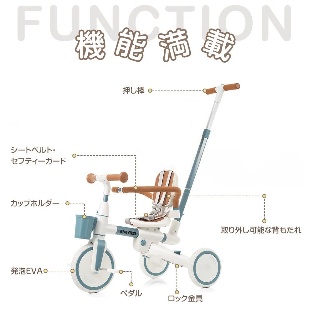 数量限定セール」子供用三輪車 7in1 多機能 舵取り 手押し棒付き 座面