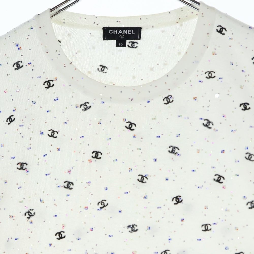 CHANEL (シャネル) ココマーク刺繍 ラメ スパンコール 総柄 コットン