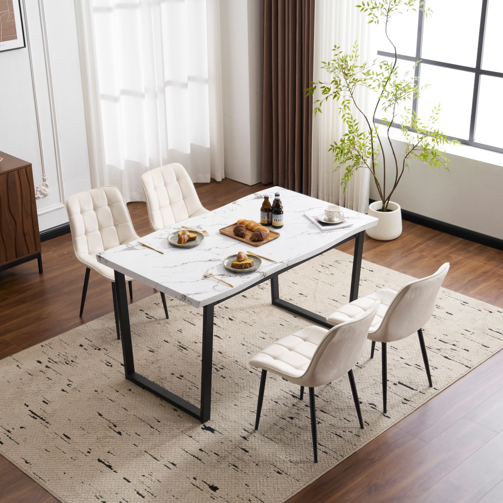 set品 ダイニングテーブル 食卓 4人用 2人用 幅140 cm おしゃれ 組み立て非常に簡単 ソリッド ハイエンド ヴィンテージ風 モダン 客用 書斎用 シンプル 波の形 椅子2Ｐ