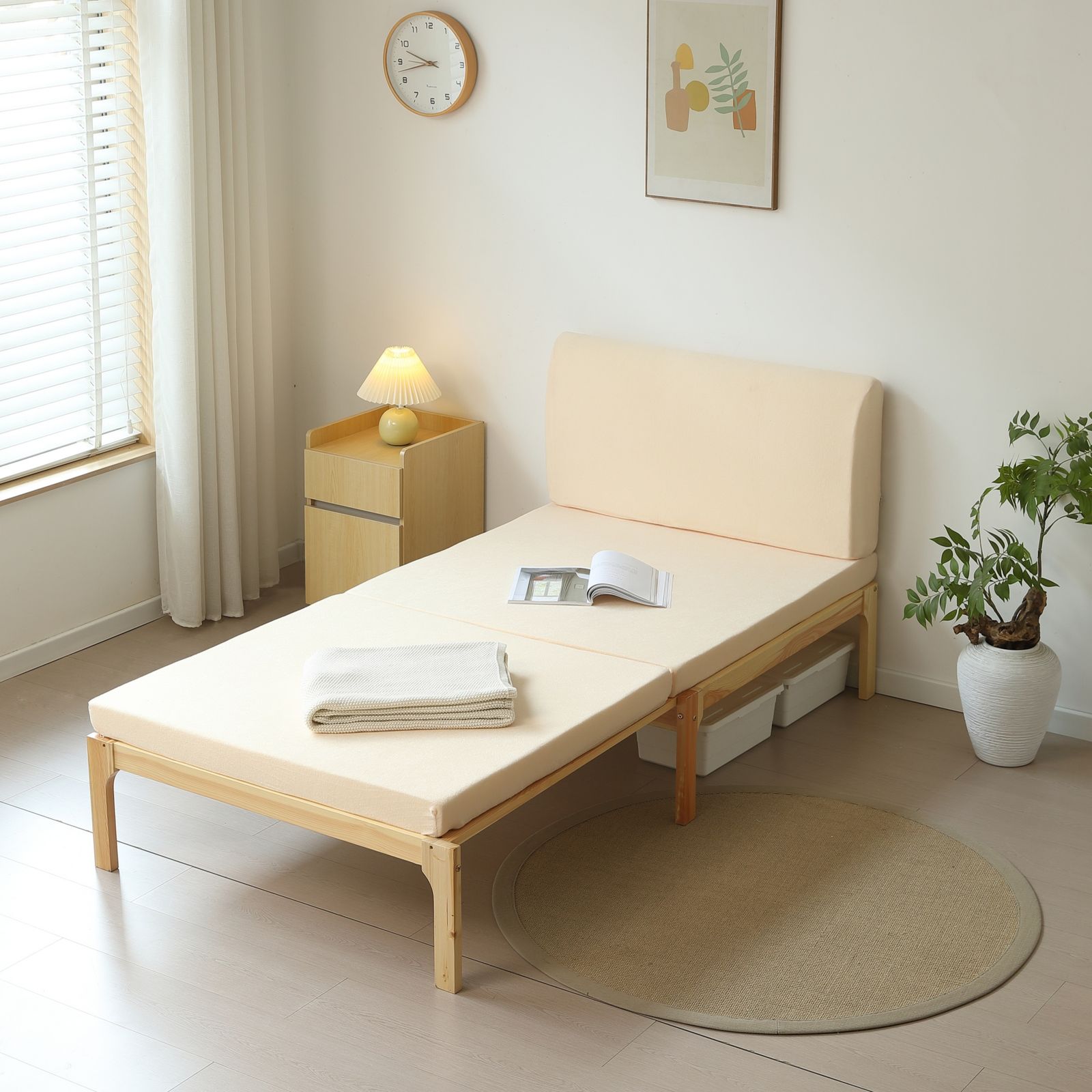 厚さ8cmベージュマット付き】ディベッド ソファベッド シングル 天然