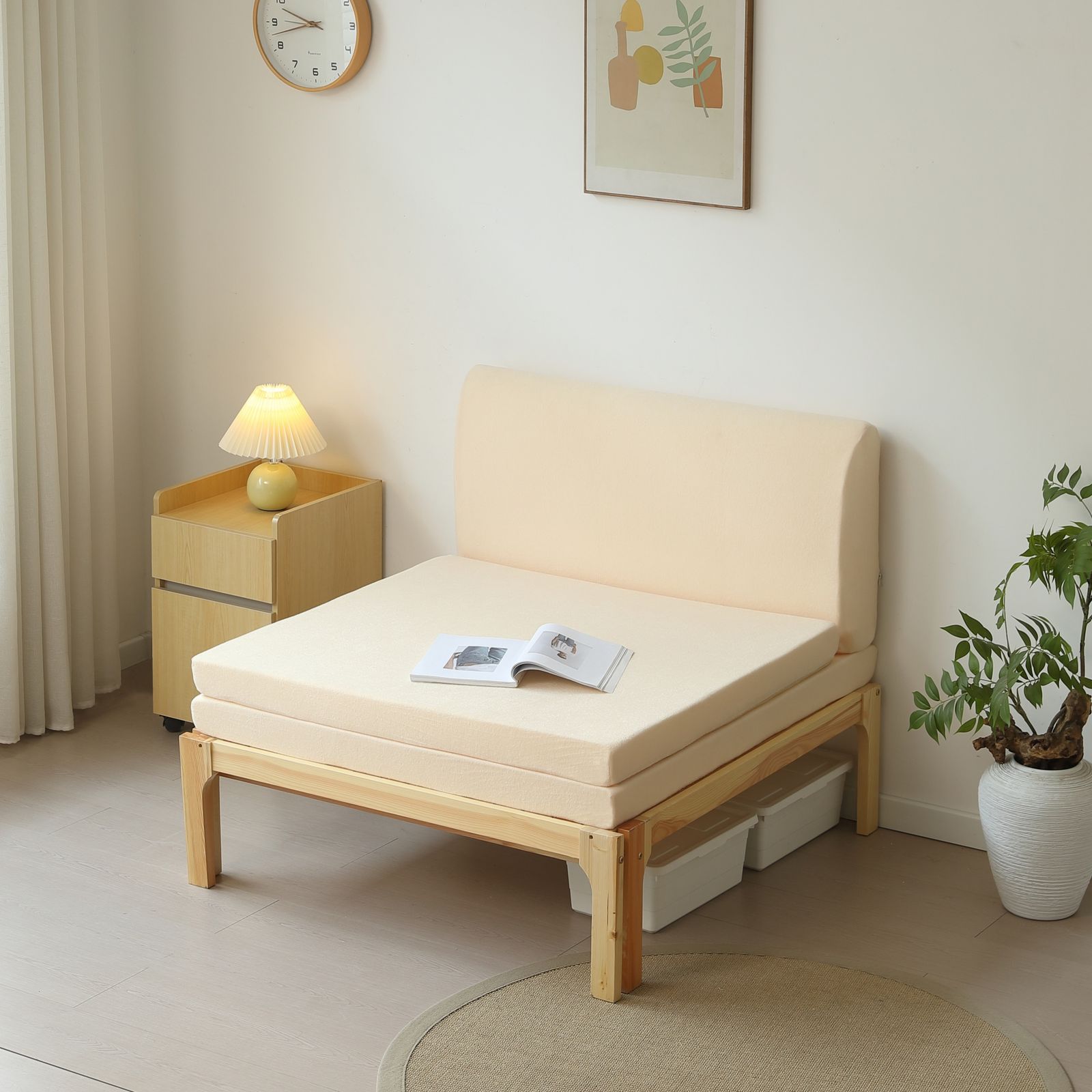 厚さ8cmベージュマット付き】ディベッド ソファベッド シングル 天然
