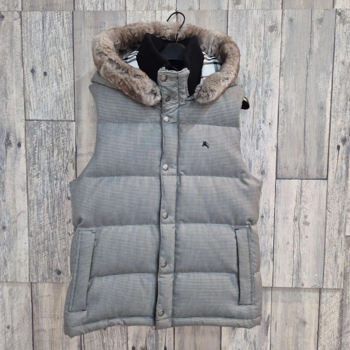 バーバリー ブラックレーベル ダウンベスト ラビットファー 千鳥格子