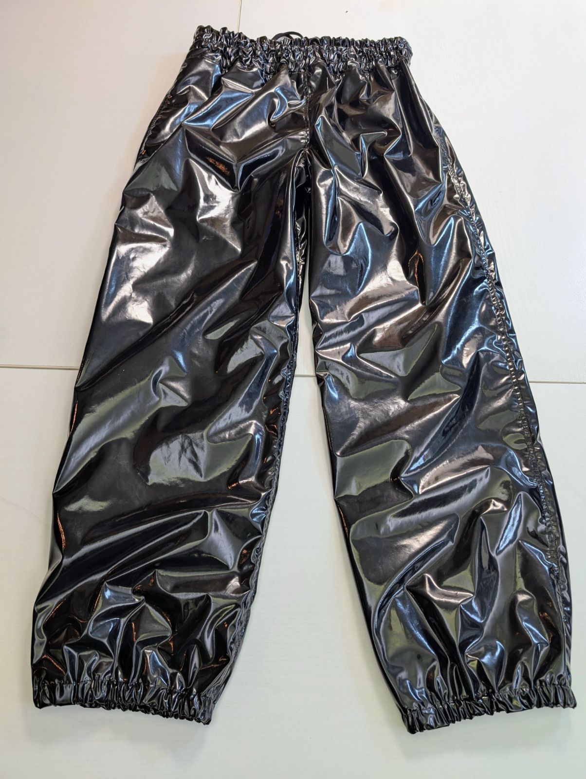 専用★エナメル生地のジャージ上下セット(エナメル裏地付き)メンズ４Lハンドメイド 光沢抜群【エナメル生地のロングパンツ(エナメル裏地付き)】 黒 メンズ