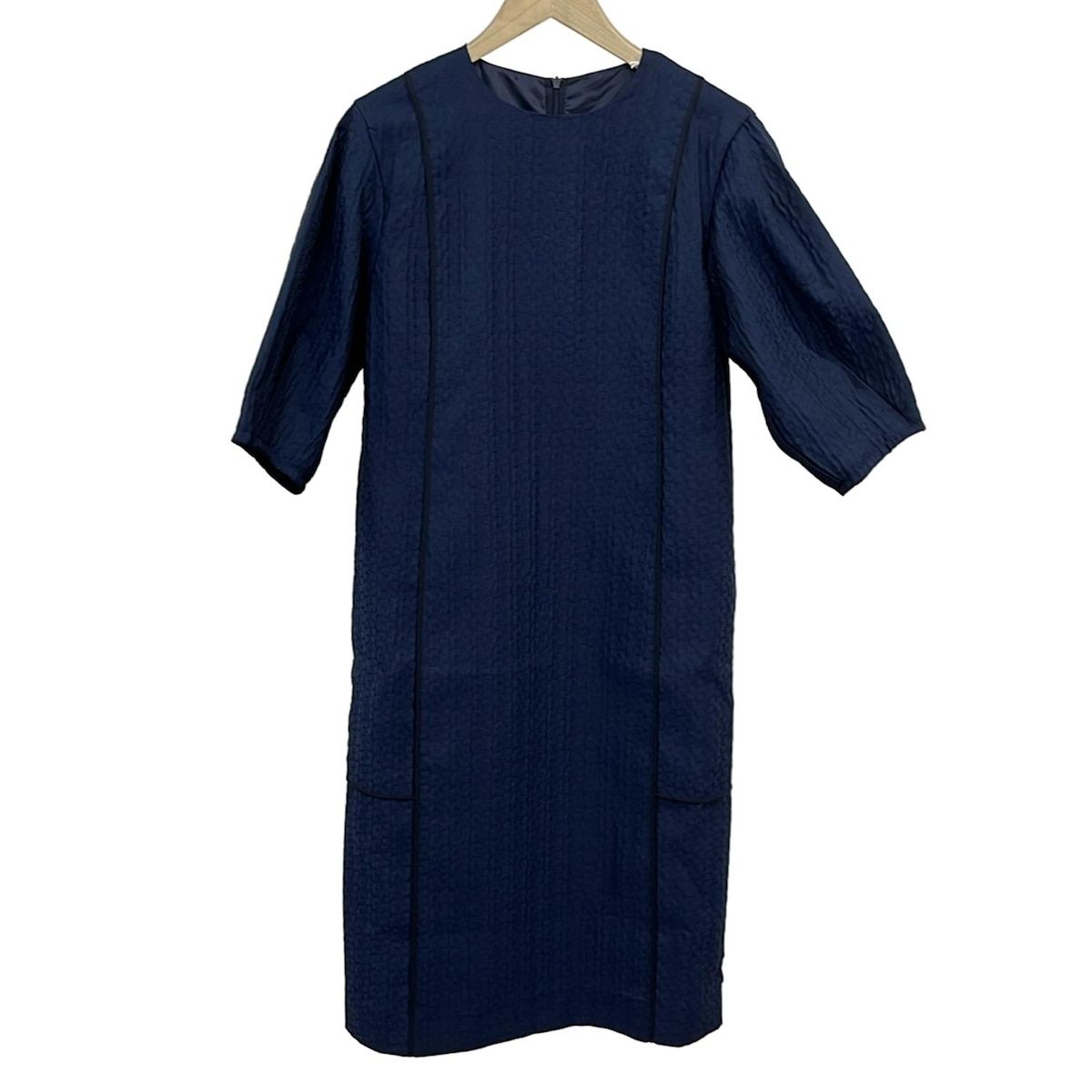 mila schon ミラショーン ワンピース サイズ40 M レディース ダークネイビー 黒 クルーネック 七分袖 ロング