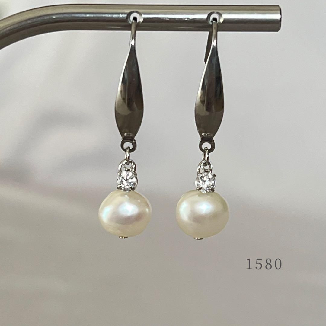 【No.102】淡水パールバロック×キュービックジルコニア6mm　貼るピアス No.102】淡水パールバロック×キュービックジルコニア6mm 貼るピアス