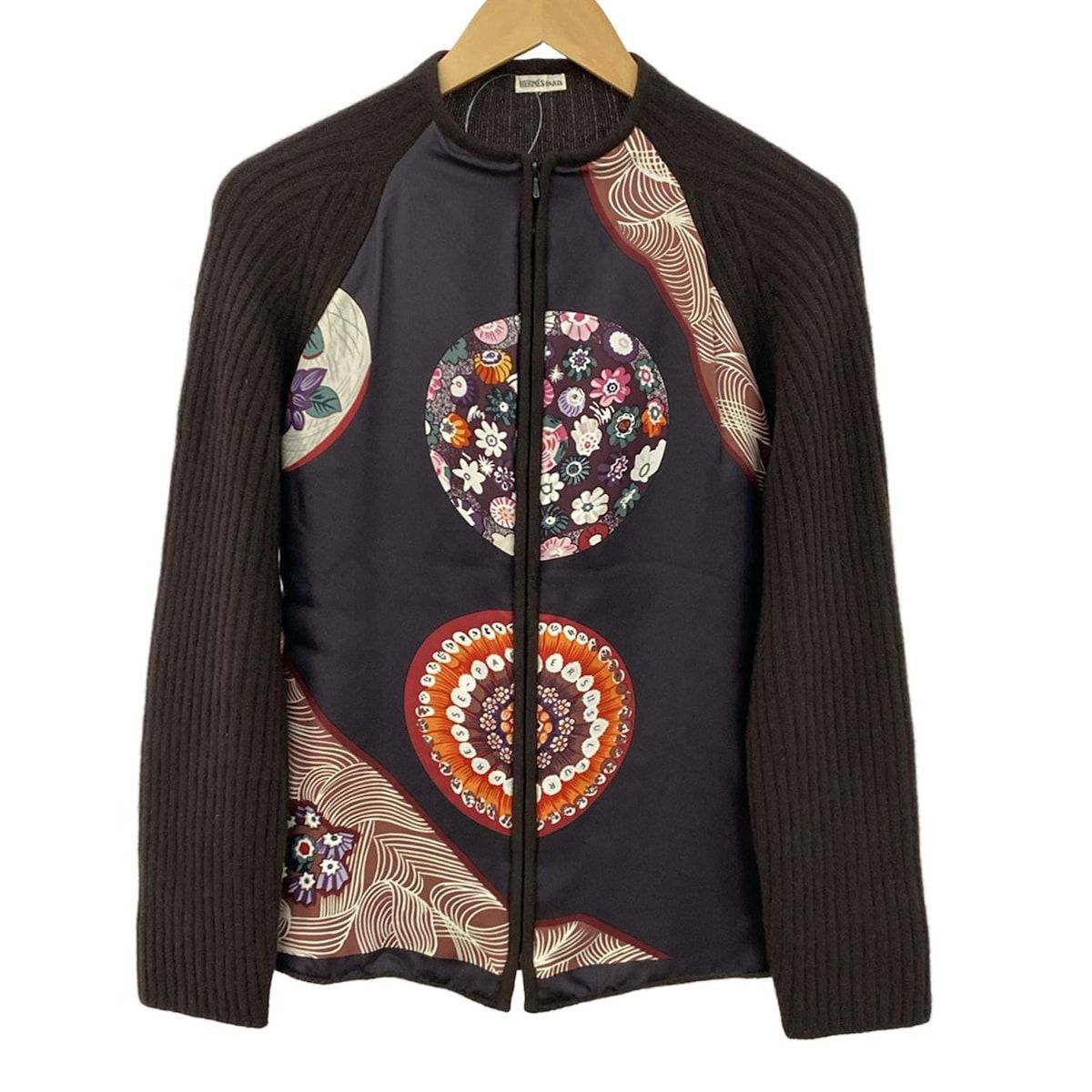 HERMES エルメス カーディガン サイズLA レディース ダークブラウン ボルドー マルチ