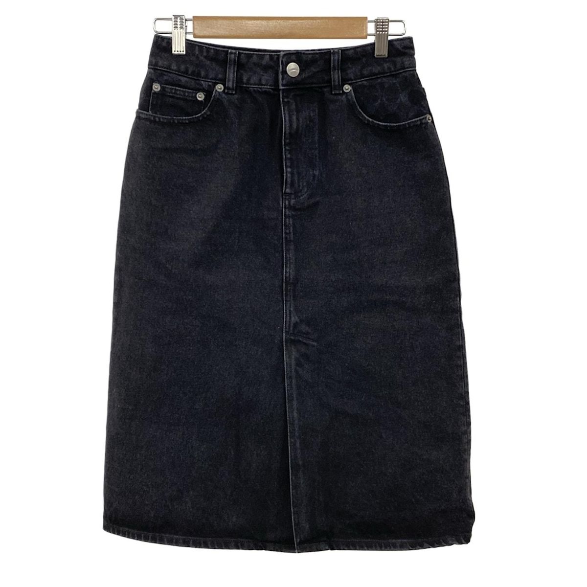 COACH コーチ ロングスカート サイズ26 S レディース ダークグレー デニム シグネチャー柄