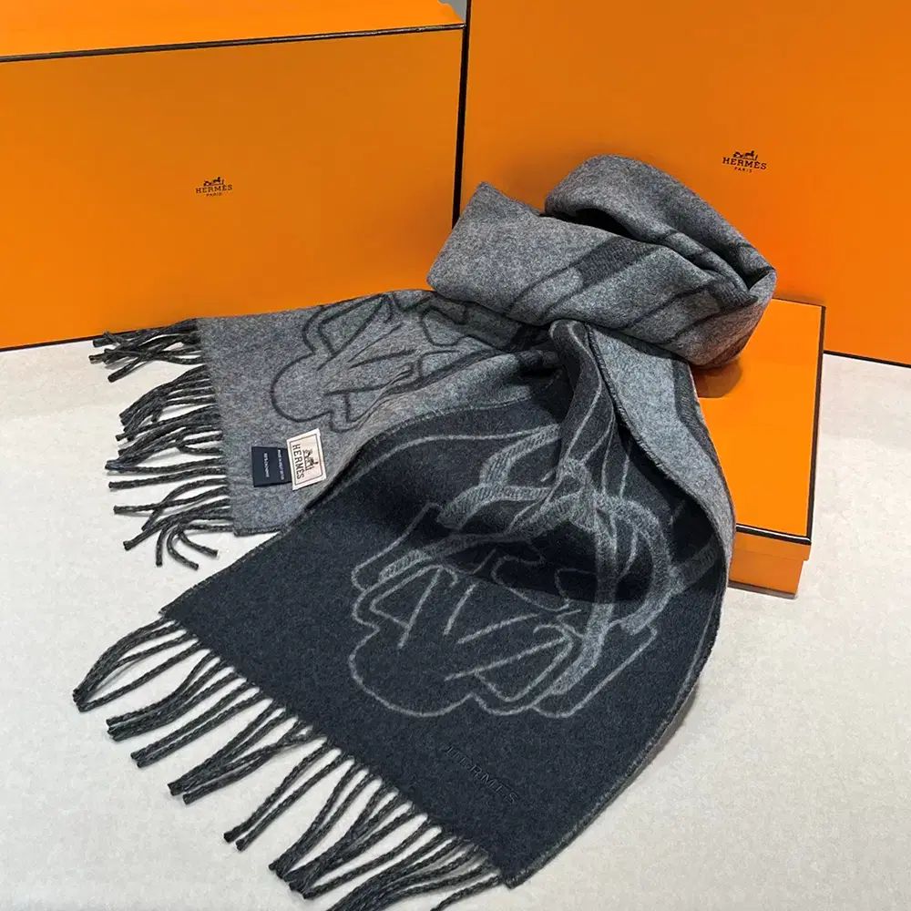 エルメス カシミア マフラー テット ア エクエストル グリ シネ