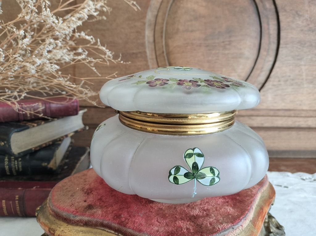 フランス アンティーク 素敵な エナメル絵 大 装飾 ガラスケース 1900年