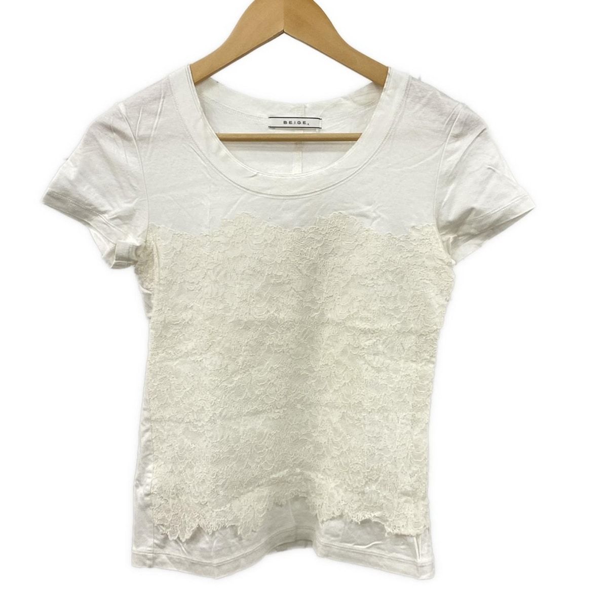 BEIGE ベイジ 半袖Tシャツ サイズ4 XL レディース 白 アイボリー クルーネック レース