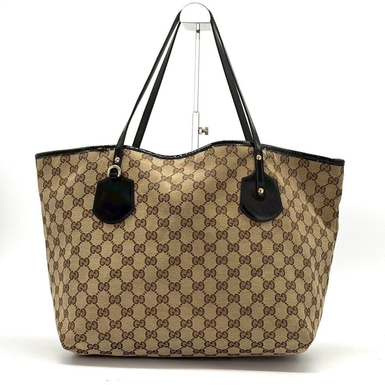 GUCCI　グッチ★トートバッグ　キャンバス　エナメル　肩掛け　A4収納 通勤も私服も、これで正解】 GUCCI トートバッグ GGキャンバス 肩掛け