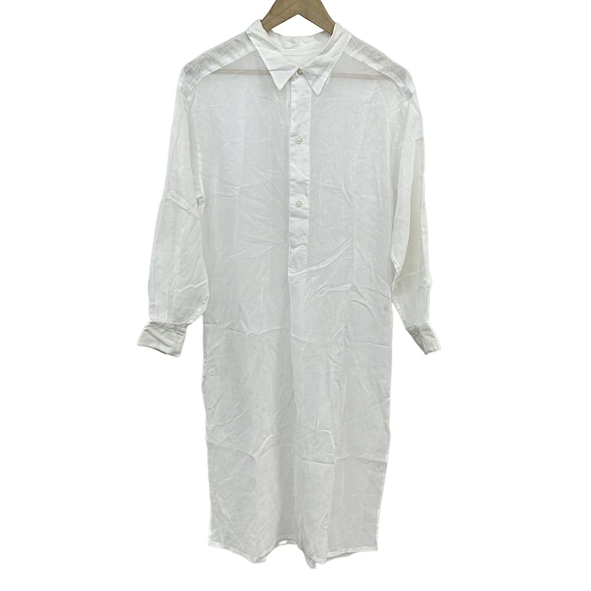 HYKE ハイク ワンピース サイズ1 S レディース 白 レギュラーカラー 長袖 ロング シャツワンピ シースルー