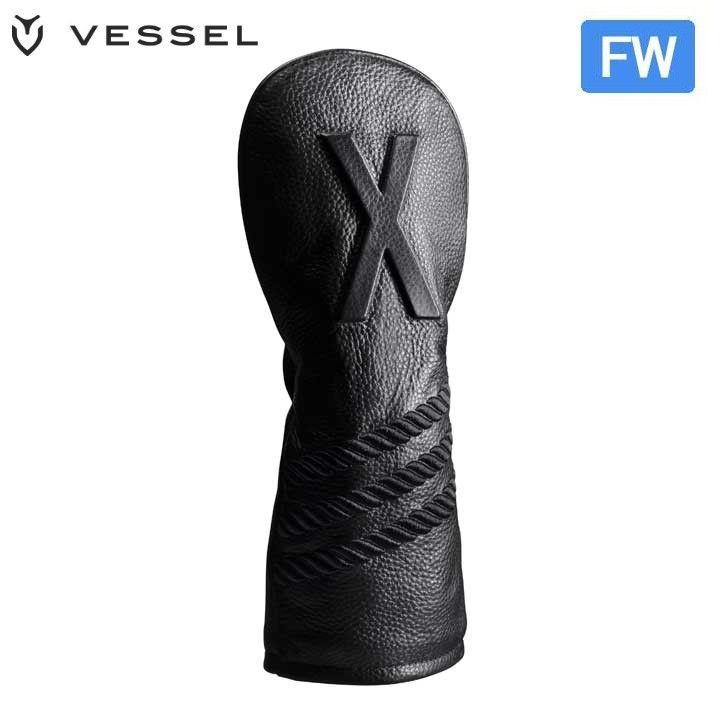 ベゼル VESSEL HC 1123 LUX ヘッドカバー Embossed Leather <FW>フェアウェイ XW 用 ストライプ ブラック 天然皮革