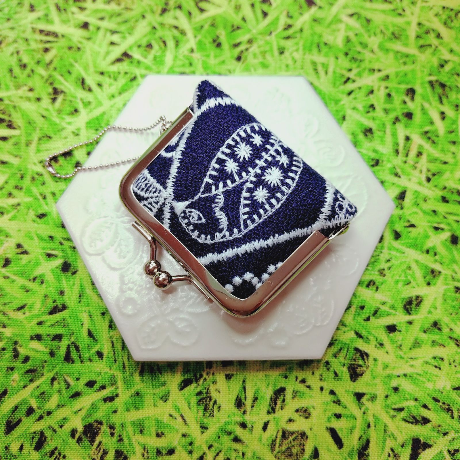 ミナペルホネン✨Symphony シンフォニー ネイビー 鳥✨がま口 コイン