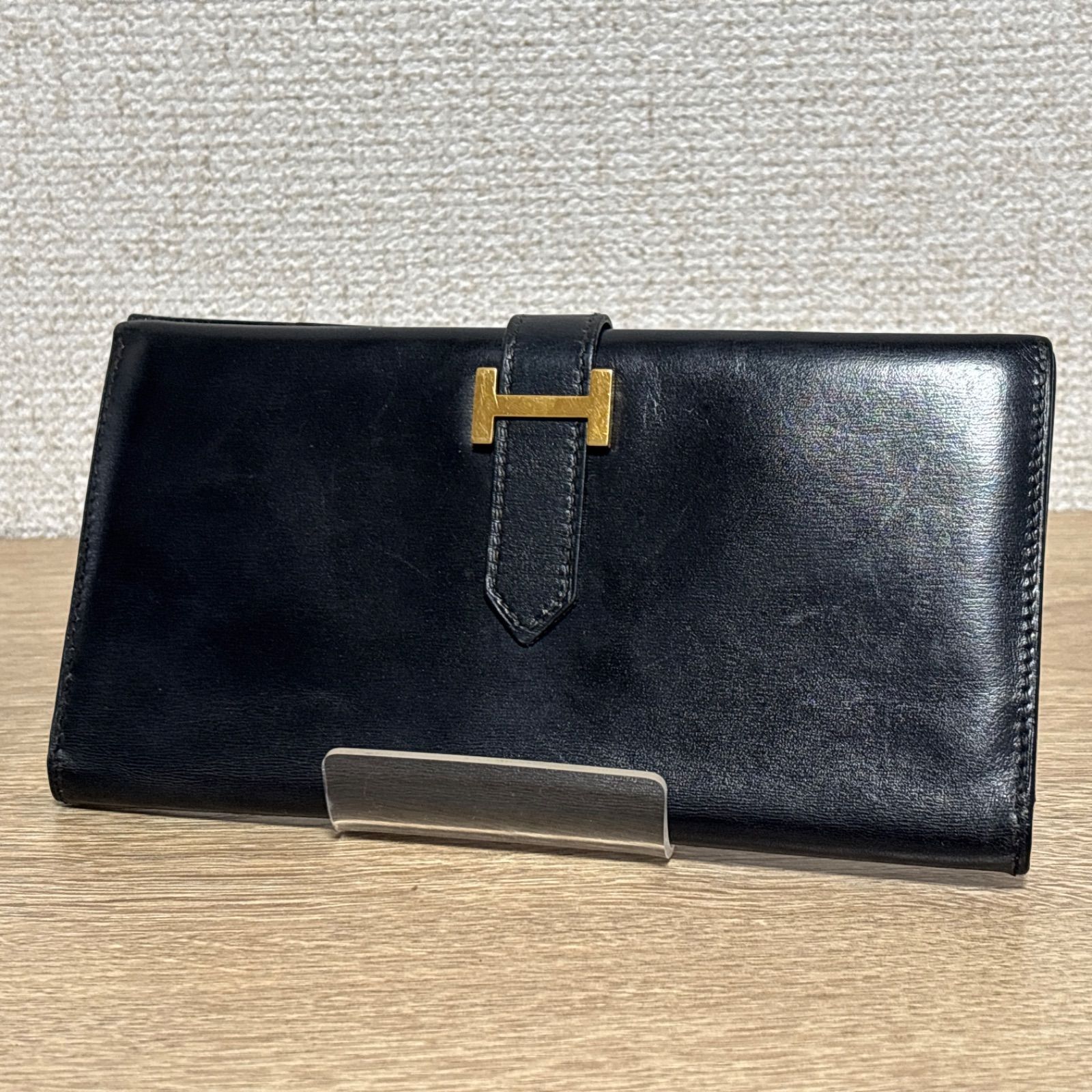 HERMES エルメス ベアン ボックスカーフ 長財布 二つ折り H金具