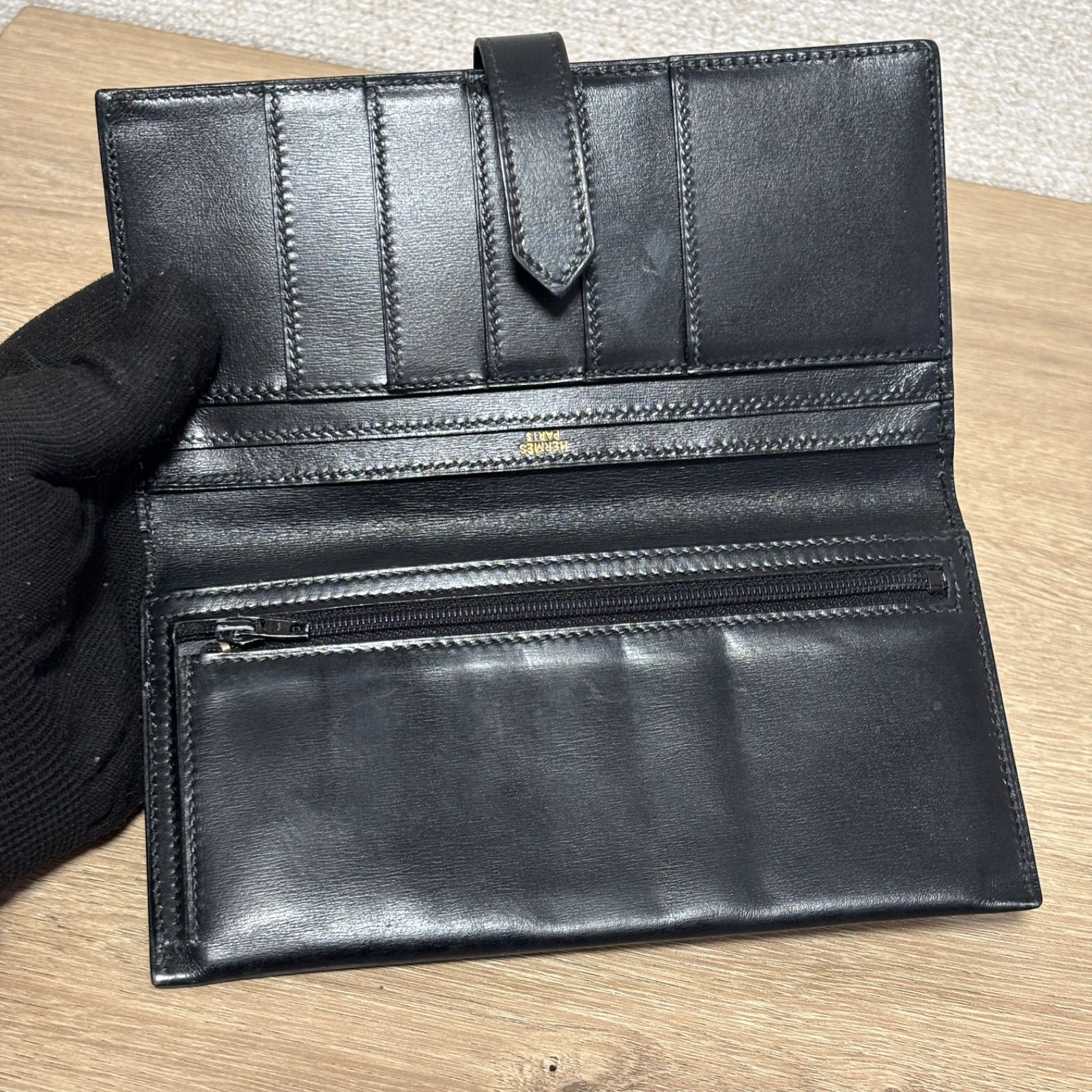 HERMES エルメス ベアン ボックスカーフ 長財布 二つ折り H金具