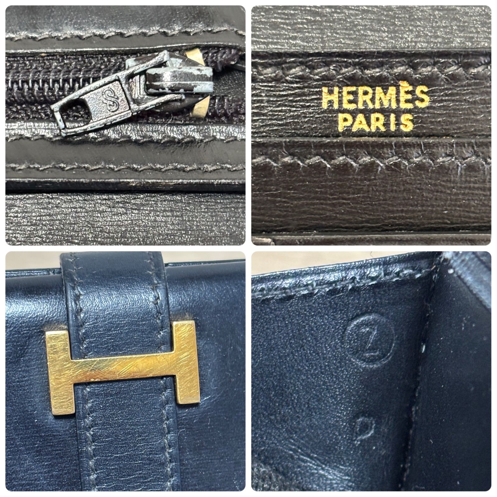 HERMES エルメス ベアン ボックスカーフ 長財布 二つ折り H金具