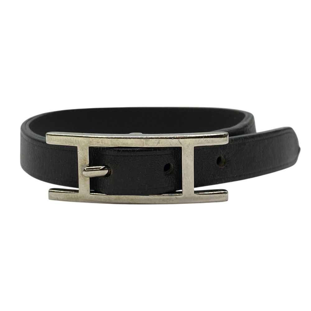 極美品 HERMES ブレスレット バングル アピGM レザー ブラック エルメス アピ3 レザー ブレスレット バングル アクセサリー ブラック