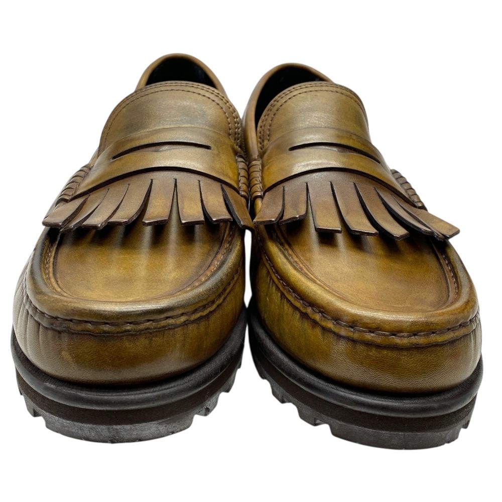 ドルチェ ガッバーナ フリンジ レザー ローファー フラット シューズ ブラウン ドルガバ D G CA 6308 DOLCE GABBANA サイズ7 1 2 約26 5 cm メンズ リユース 上質 洗練 エレガント 革靴 大人向け